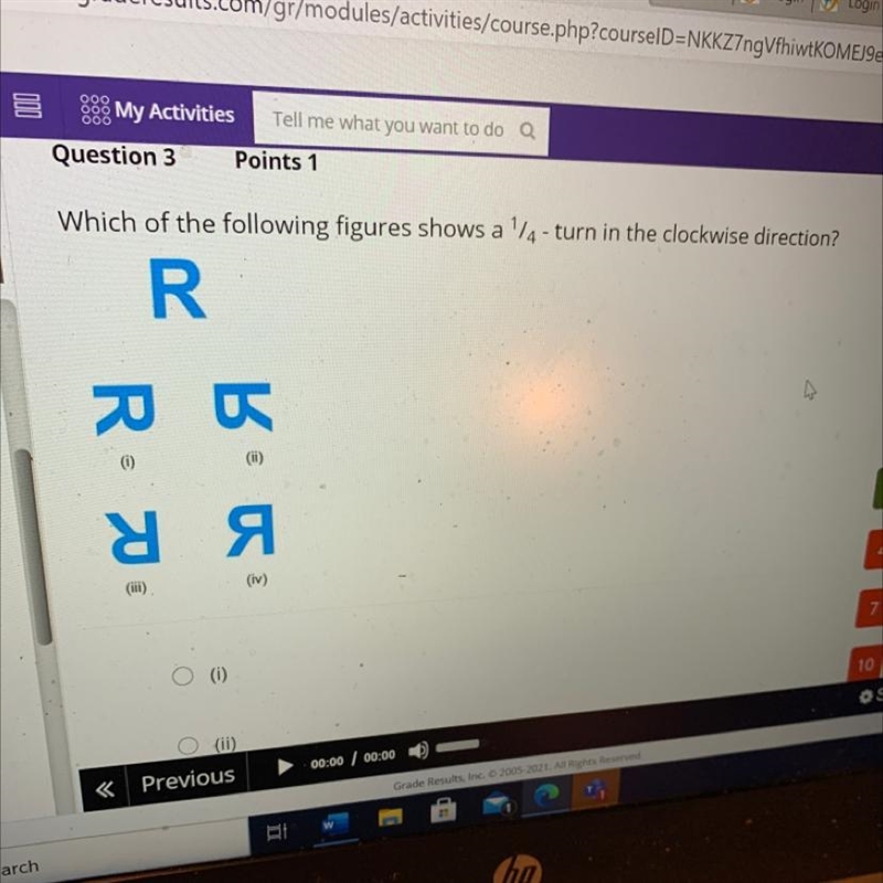 Which of the following figures shows a 1/4 -turn in the clockwise direction?-example-1