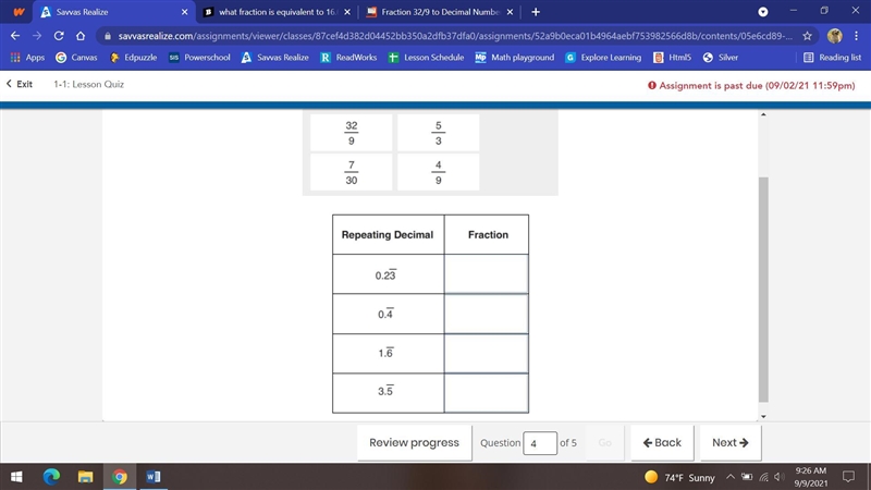 Whats the fraction that is equivalent to each repeating decimal? Each fraction may-example-1