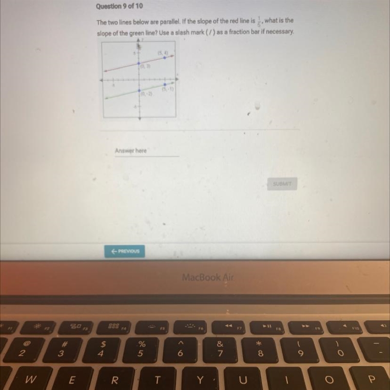 Question 9 of 10 The two lines below are parallel. If the slope of the red line is-example-1