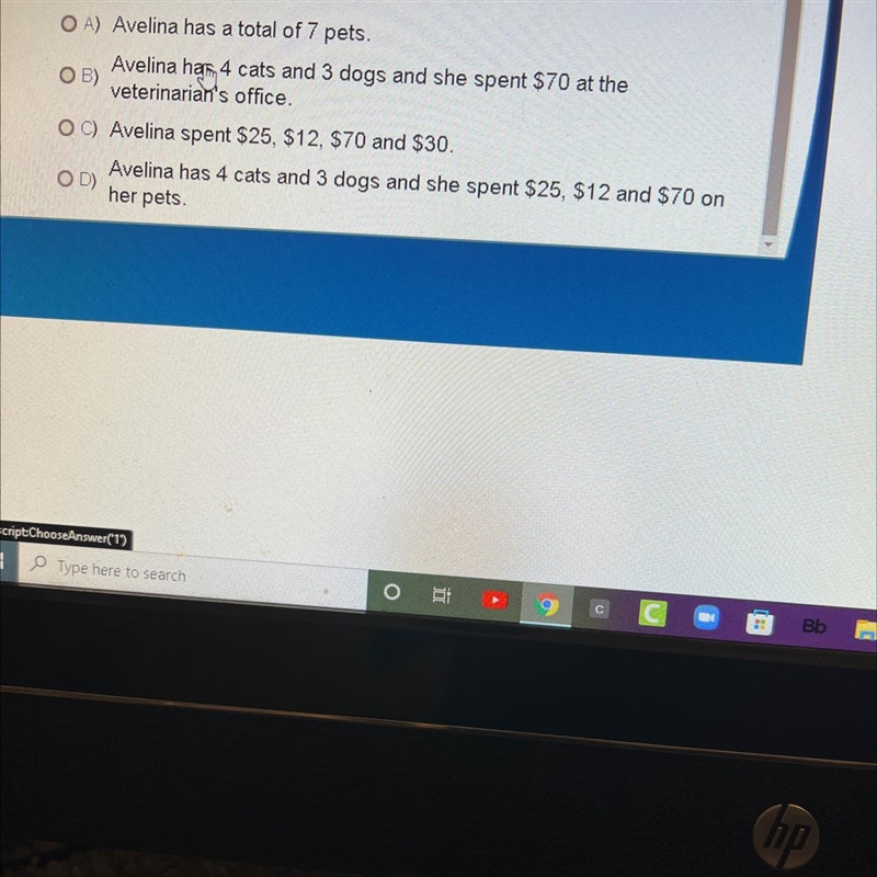 Which answer choice correctly identifies the relevant information in the problem? Avelina-example-1