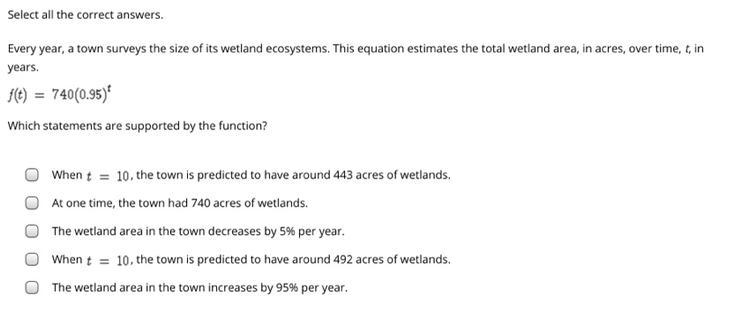 Every year, a town surveys the size of its wetland ecosystems. This equation estimates-example-1