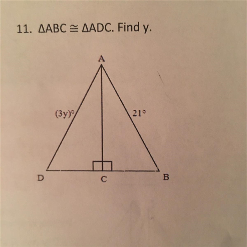 11. ДАВС = ДАDC. Find y. (3у), 21° D с В-example-1