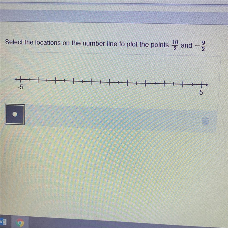 PLEASE HELP!!!! Select the locations on the number line to plot the points 10/2 and-example-1