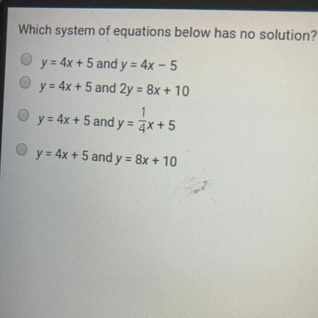 Which system of equations below has no solution-example-1