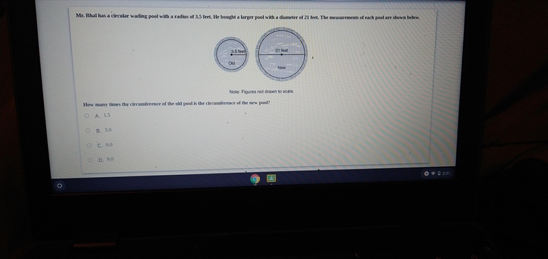 Mr.Bhal has a circular wading pool with a radius of 3.5 feet. He bought a larger pool-example-1