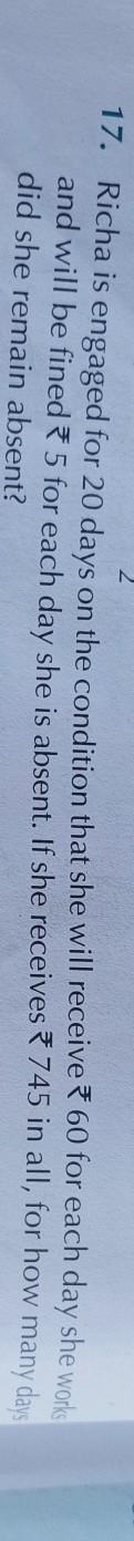 Richa is in gadget for 20 days on the condition that she will receive rupees 60 for-example-1
