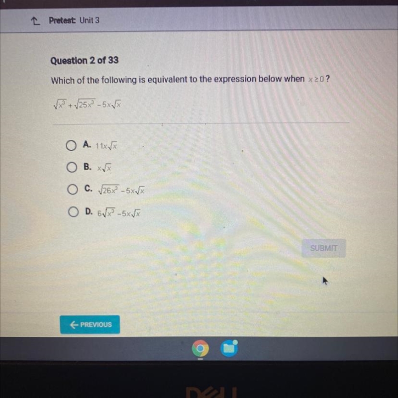 Question 2 of 33 Which of the following is equivalent to the expression below when-example-1