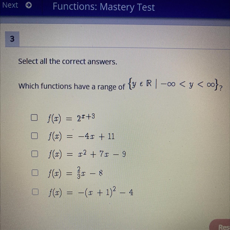 What functions have a range of {y £ R | --example-1