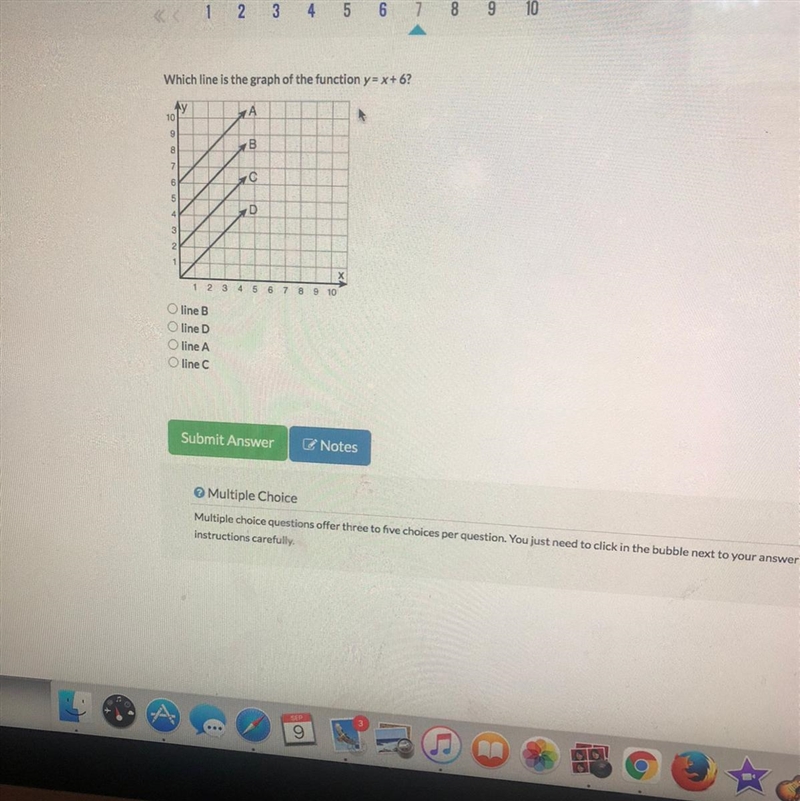 Which line is the graph of the function y" x + 6?-example-1