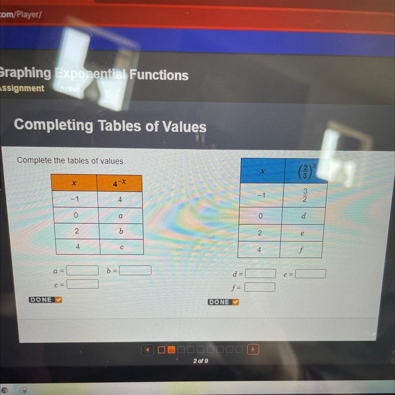 Complete the tables of values. 5) 44 -1 - 1 4 O d 0 d 2 b 2. * 4 (' 4. d b = d at-example-1