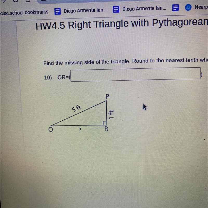 Find the missing side of the triangle. Round to the nearest tenth where necessary-example-1