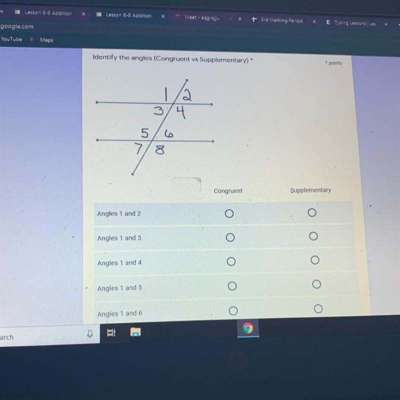 Identify the angles (congruent vs supplementary-example-1