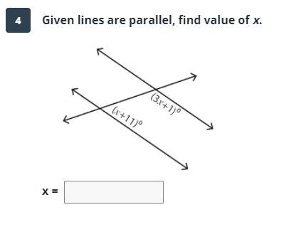 Given lines are parallel, find value of x.-example-1