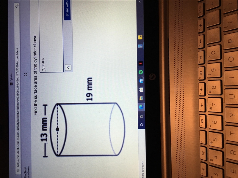 Find the surface area of the cylinder shown-example-1