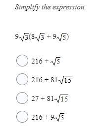 Simplify the expression. 9√3(8√3+9√5)-example-1