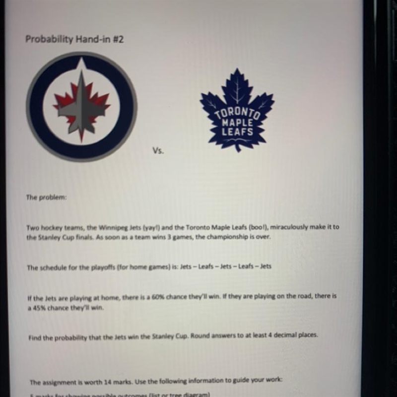 Two hockey teams, the Winnipeg Jets (yay!) and the Toronto Maple Leafs (boo!), miraculously-example-1