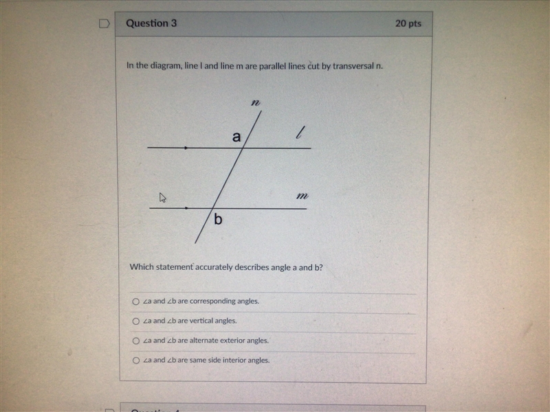 What describes angle a and b?-example-1