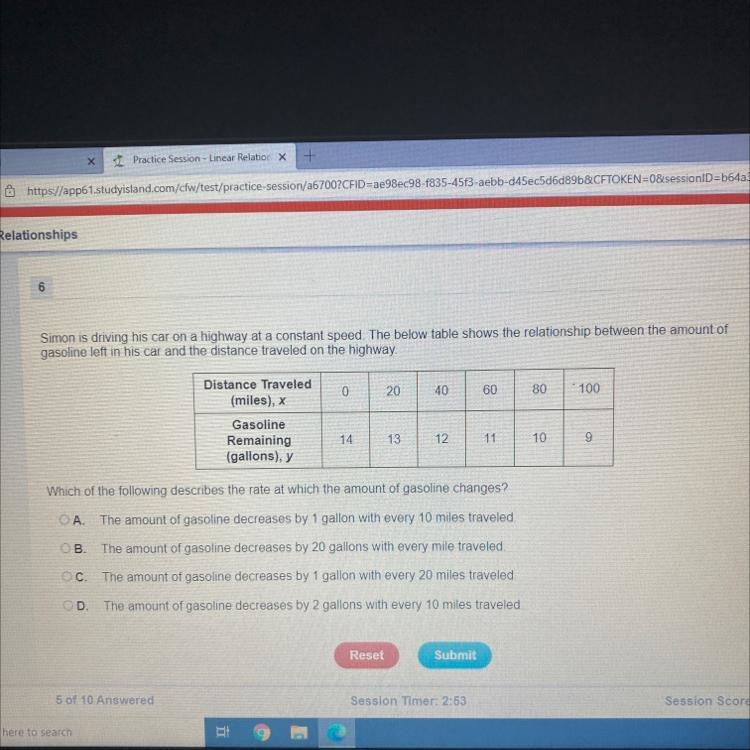 Simon is driving his car on a highway at a constant speed. The below table shows the-example-1