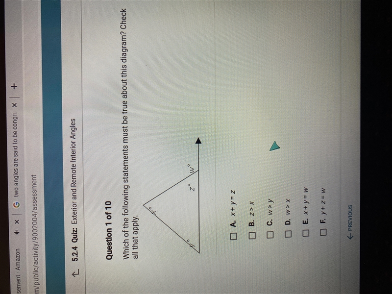 Which of the following statements must br true about this diagram exterior and interior-example-1