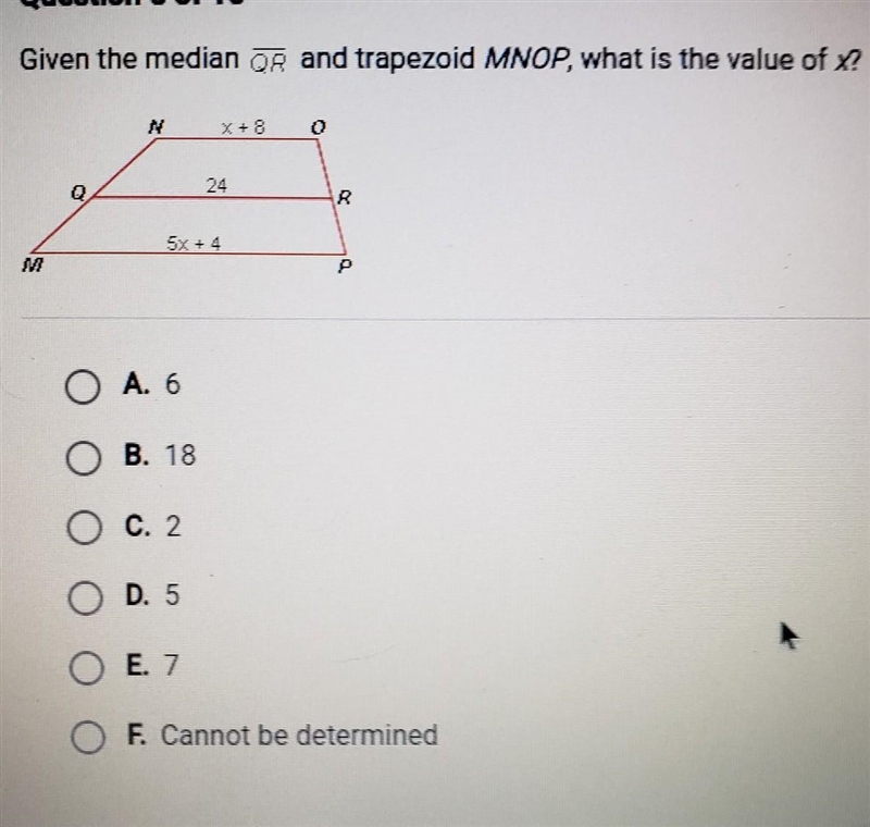 Given the median QR and trapezoid MNOP what is the value of x​-example-1