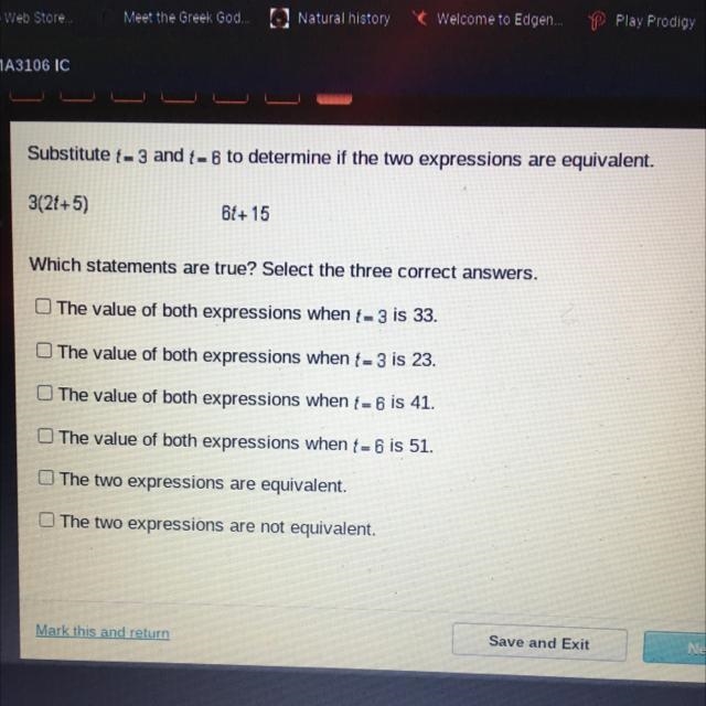 Substitute - 3 and - 6 to determine if the two expressions are equivalent. 3(24+5) ⚠️PLS-example-1