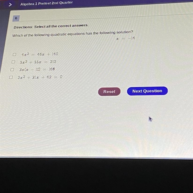 Which of the following quadratic solutions has the following solution-example-1