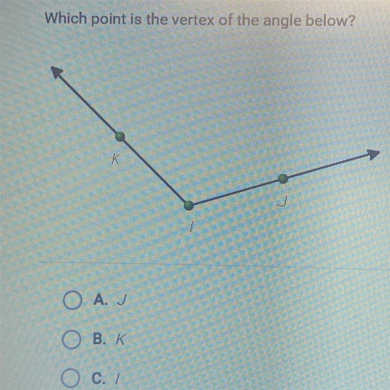 Which point is the vertex of the angle below?-example-1