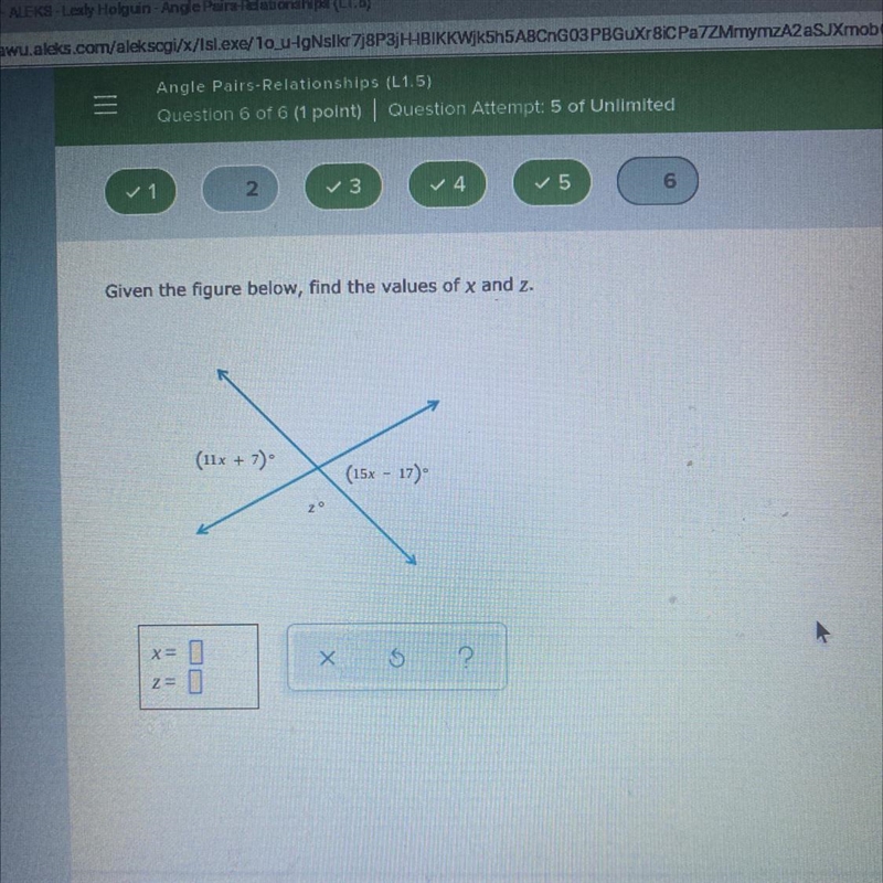 Given the figure below, find the values of x and z.-example-1