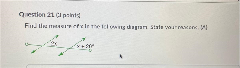 Find the measure of x in the following diagram. Explain. (Picture included. Please-example-1