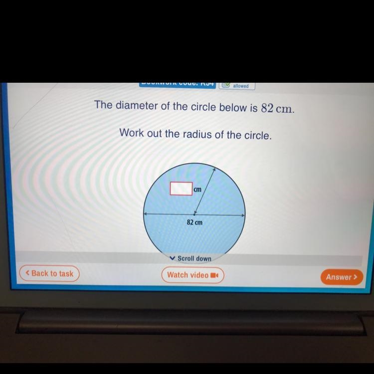 The diameter of the circle below is 82cm. Work out the radius of the circle-example-1