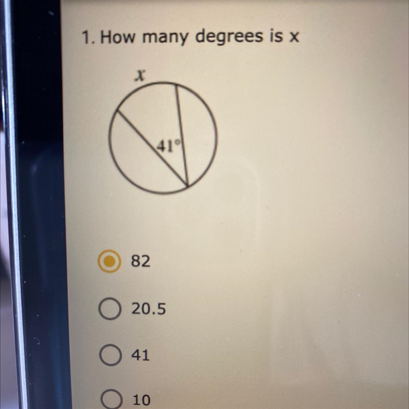 1. How many degrees is x .x 41 82 20.5 o 41 О 10-example-1