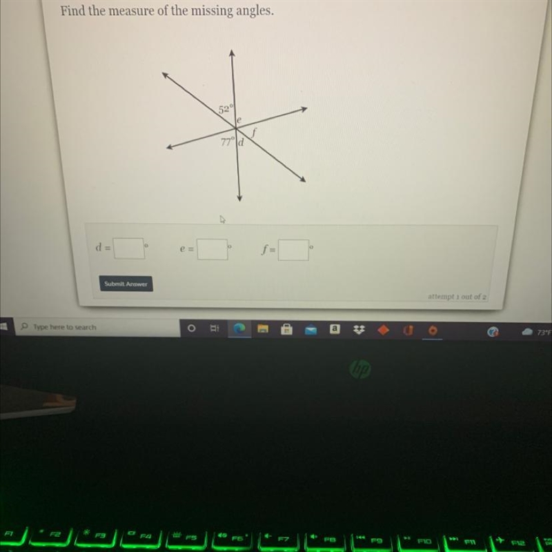 Find the measure of the missing angles.-example-1