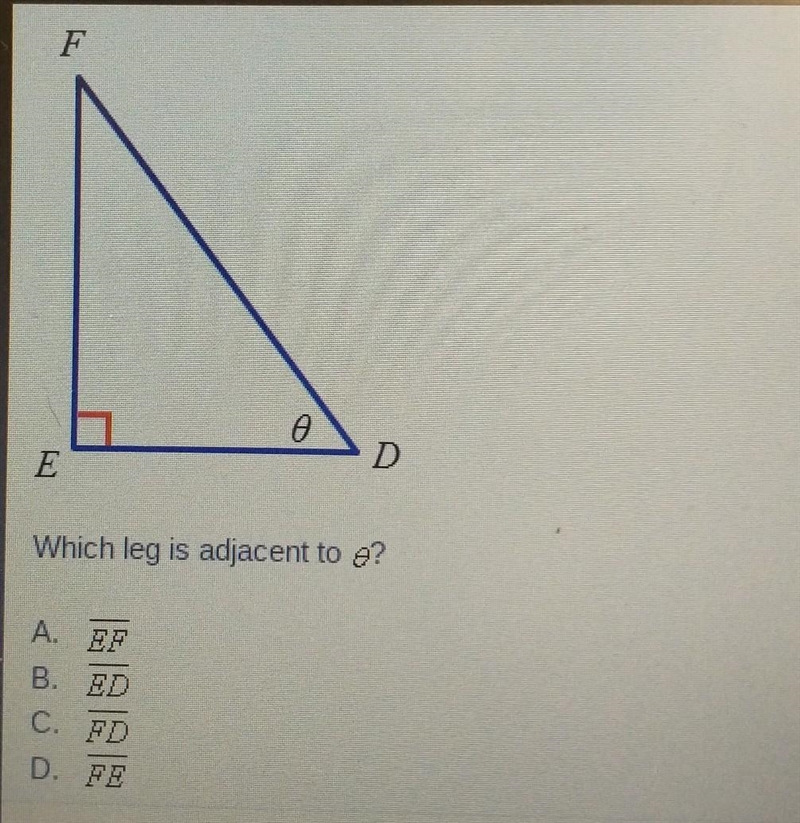 Which leg is adjacent to 0? ​-example-1