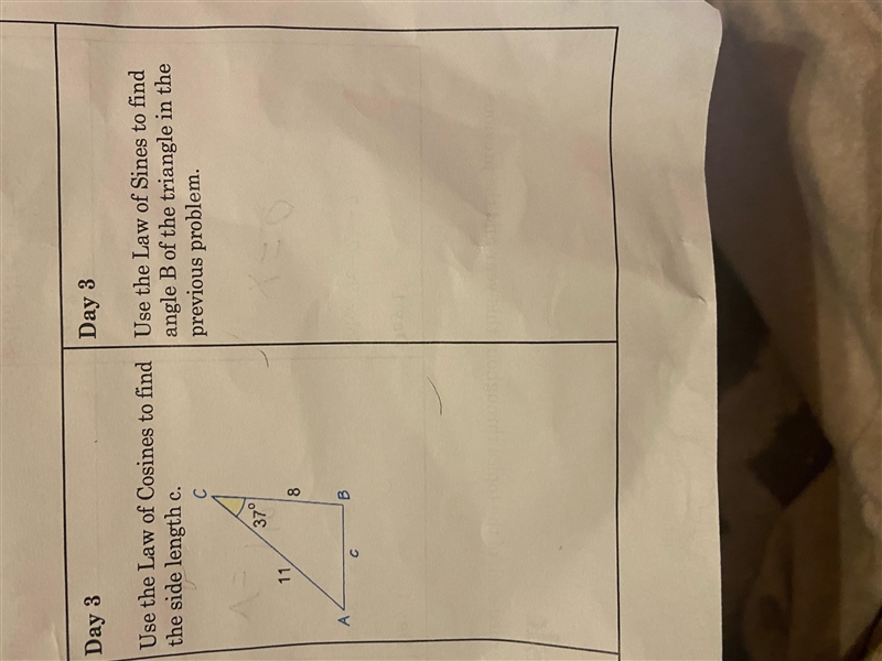 Use the Law of Cosines to find the side length c. Use the Law of Sines to find angle-example-1