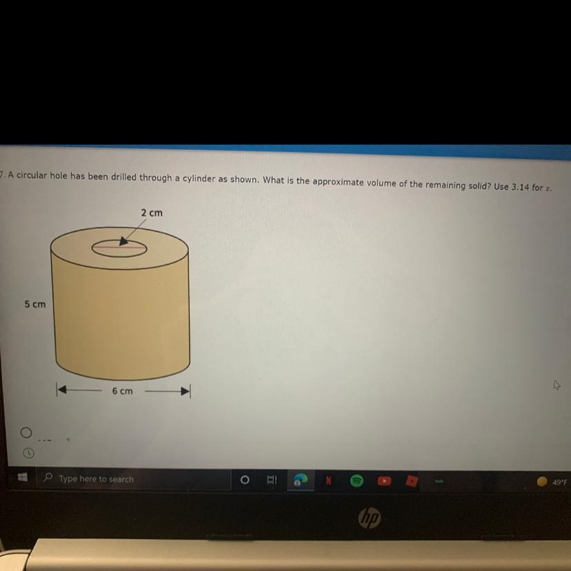 Answers: A.113 cm^3 B.141 cm^3 C.565 cm^3 D.126 cm^3-example-1