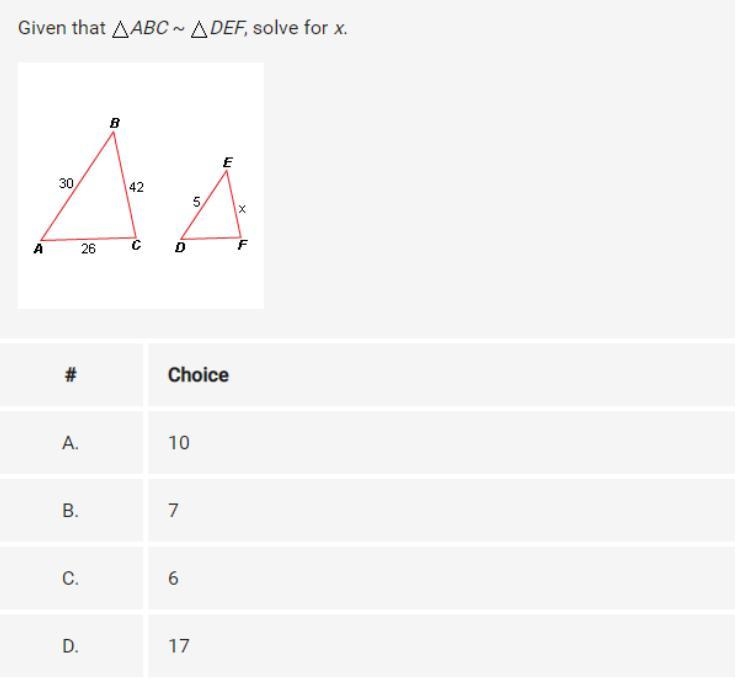 Given that ABC ~ DEF, solve for x.-example-1