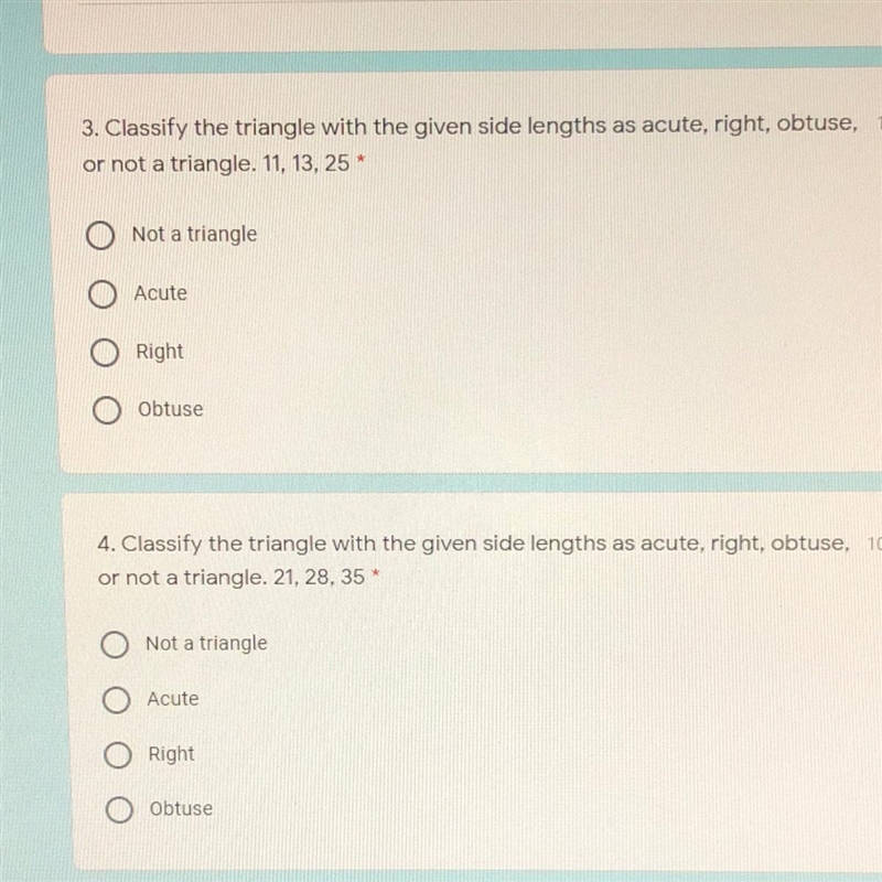 3. Classify the triangle with the given side lengths as acute, right, obtuse, 10 points-example-1