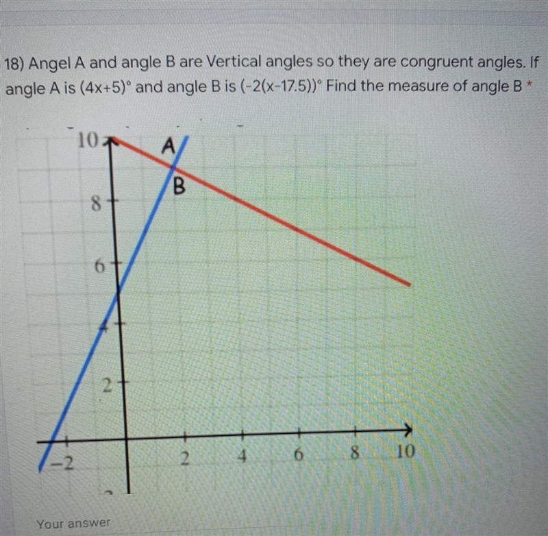 18)Angel A and angle b are vertical angles so they are congruent angles. If angle-example-1