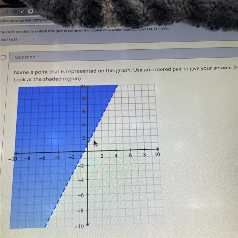 Help ASPPP!!! Name a point that is represented on this graph. Use an ordered pair-example-1