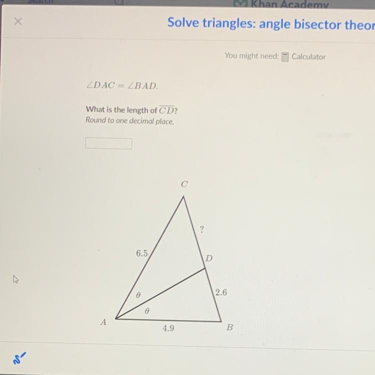 ZDAC = ZBAD. What is the length of CD? Round to one decimal place.-example-1