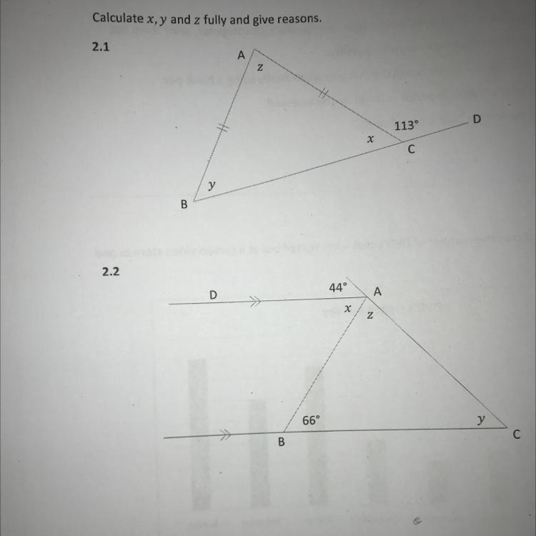 Calculate x,y and z fully and give reasons.-example-1