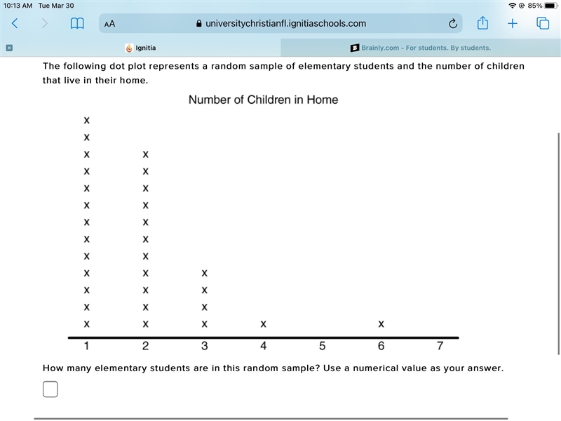 The following dot plot represents a random sample of elementary students and the number-example-1