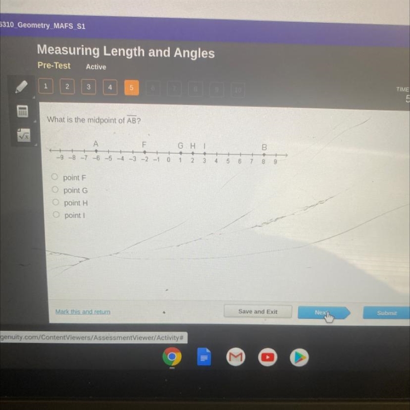 What is the midpoint of AB? Ponit F Point G Point H Point I-example-1