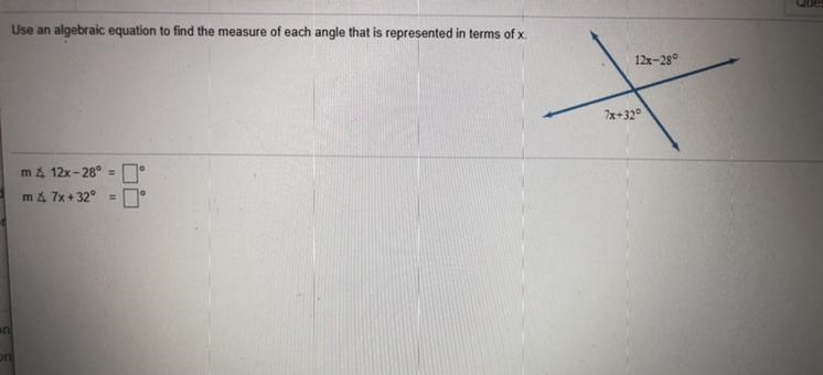 18 Geometry question: Use an algebraic equation to find the measure of each angle-example-1