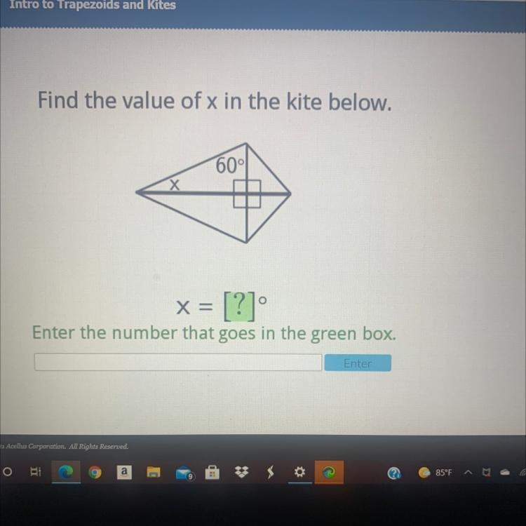 Find the value of x in the kite below. 60° O x = [?]-example-1