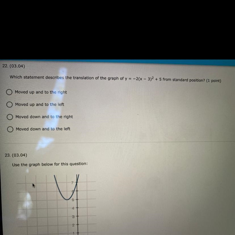 Which statement describes the translation of the graph of y = -2(x - 3)2 + 5 from-example-1