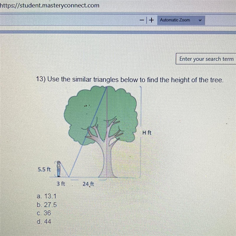 Use the similar triangles below to find the height of the tree-example-1