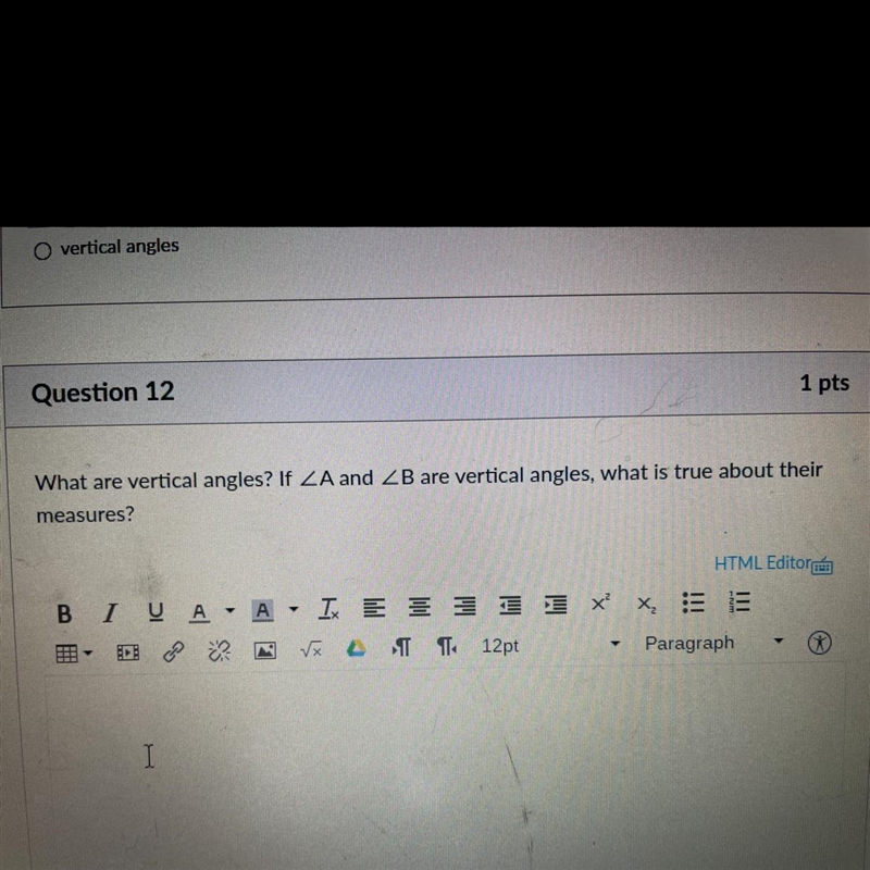 What are vertical angles? If ZA and ZB are vertical angles, what is true about their-example-1