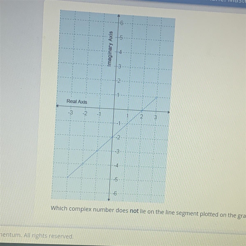 Which complex number does not lie on the line segment plotted on the graph?-example-1