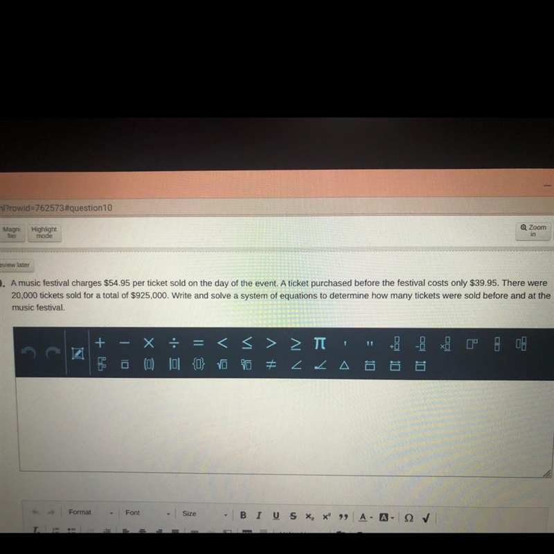 Write and solve a system of equations to determine how many tickets were sold before-example-1